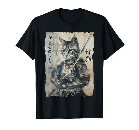 Samurai Cat, Vintage Japanese Warrior Art, Men, Women T-Shirt