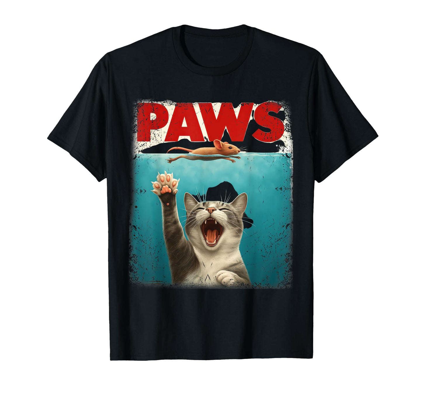 PAWS Parody Cat Mouse Humorous Cat Chasing Mouse Kitten T-Shirt for Men Women Kids