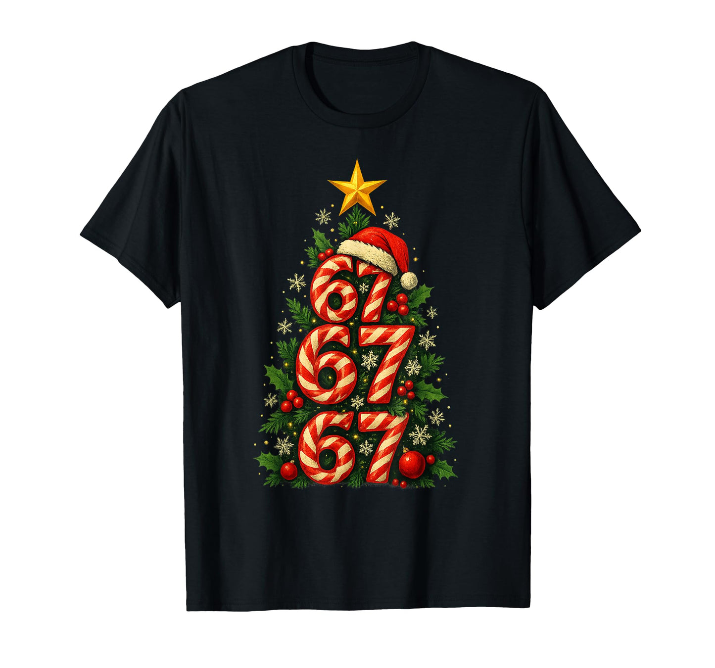 67 Christmas Tree Candy Cane Holiday Six Seven Meme Brainrot T-Shirt