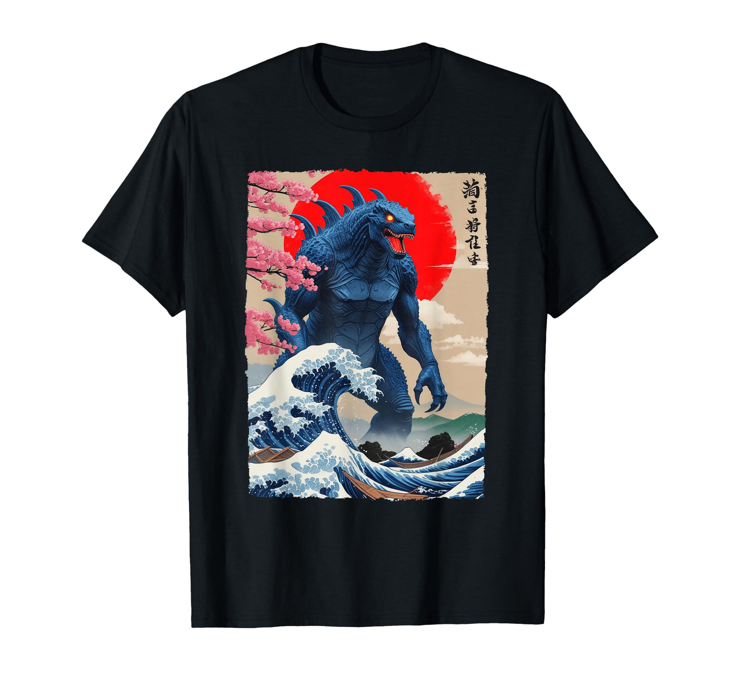 Monster Kaiju Cherry Blossom Japan Great Wave Off Kanagawa T-Shirt