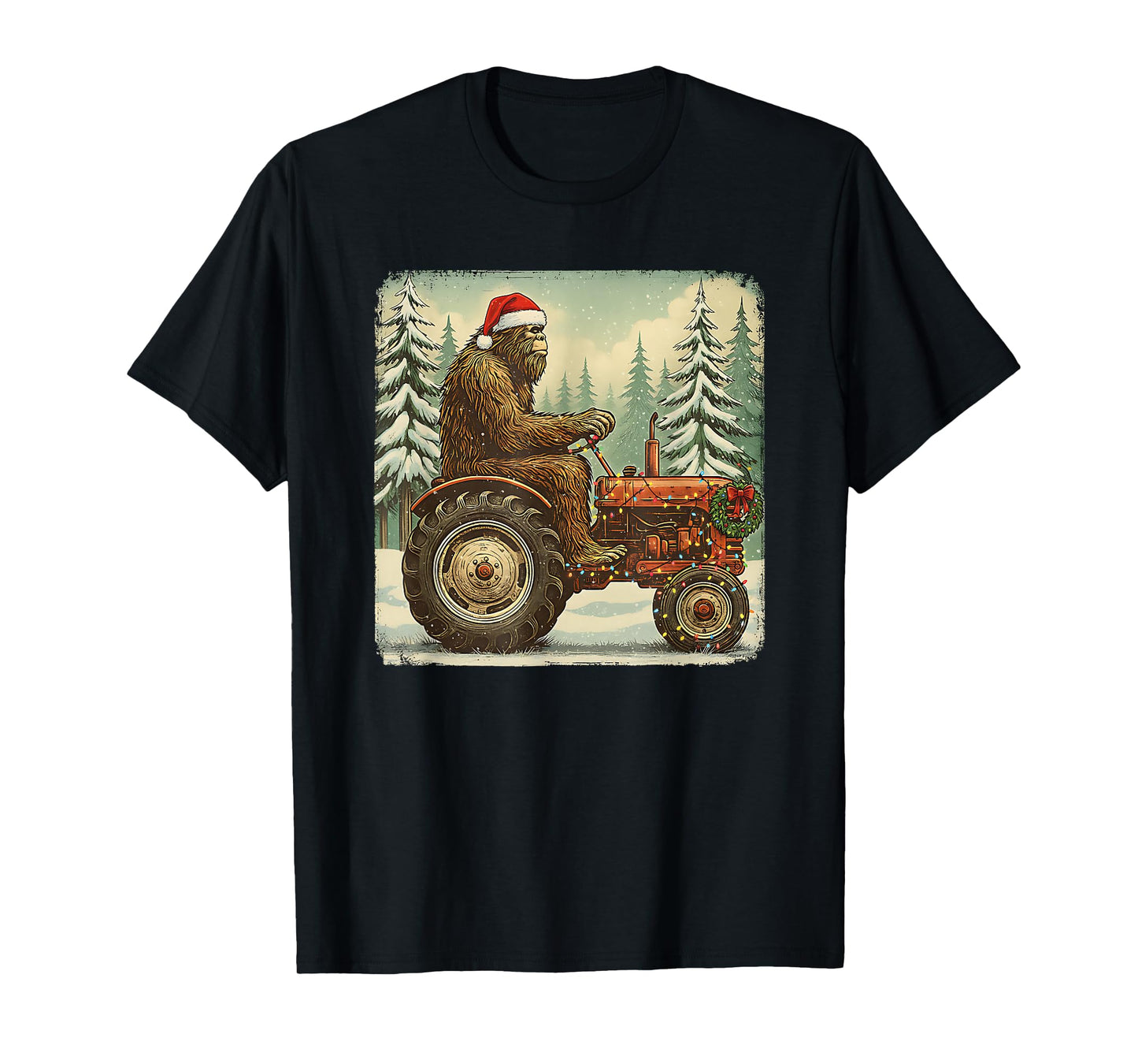 Tractor Christmas Bigfoot Sasquatch Santa Hat Farmer T-Shirt