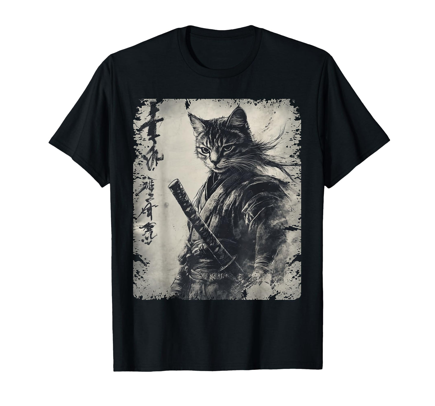 Samurai Cat Graphic Warrior Vintage Japanese Art Anime T-Shirt