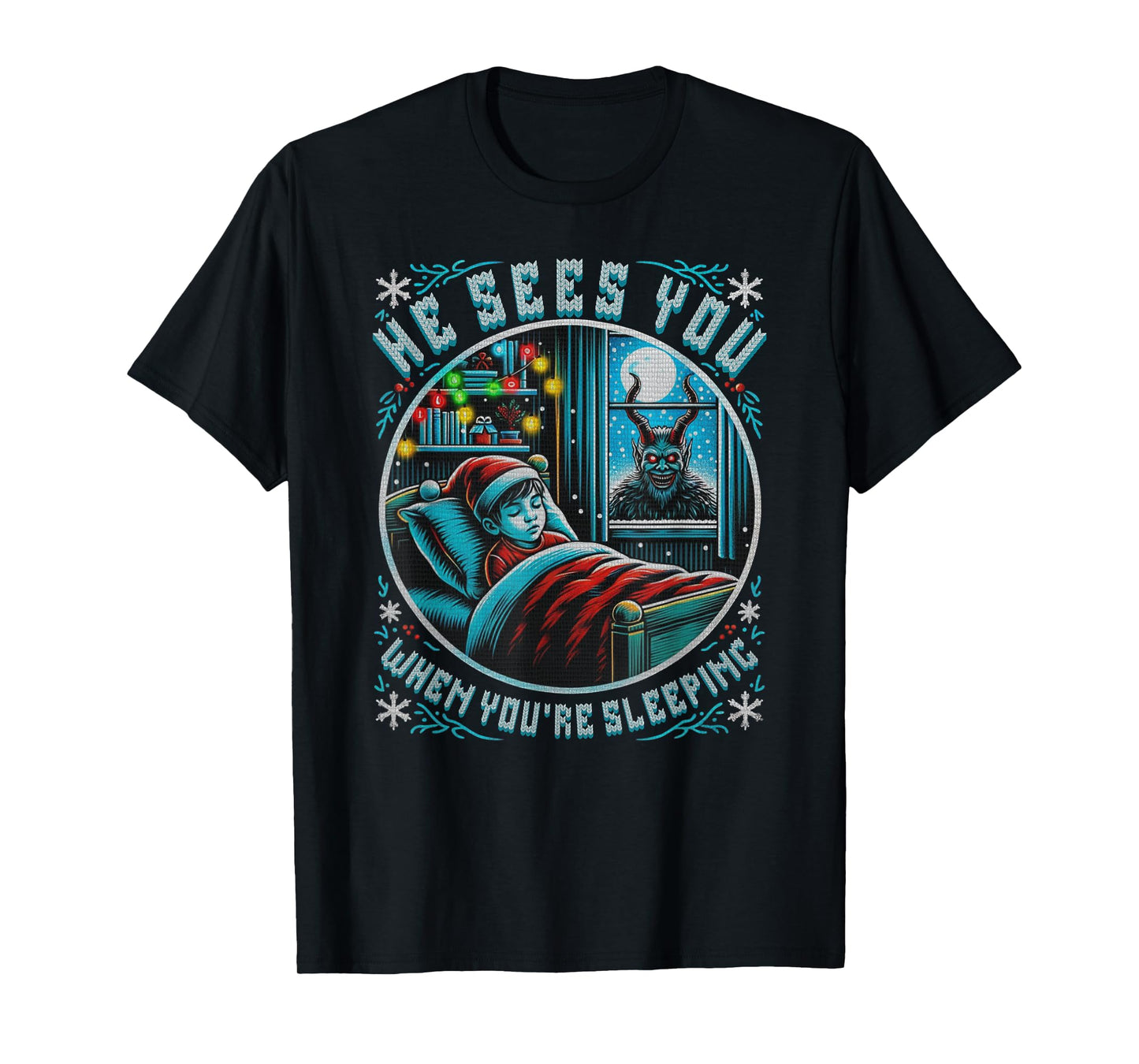 Splendifulous Merry Krampus He Sees You Vintage Horror Christmas Gothic Unisex-Adults T-Shirt