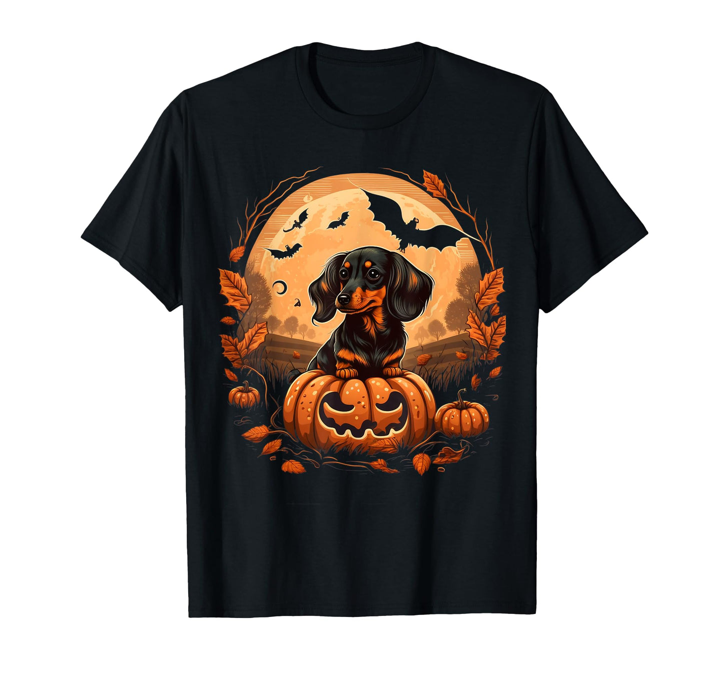 Pumpkin Dachshund costume on Dachshund Halloween T-Shirt