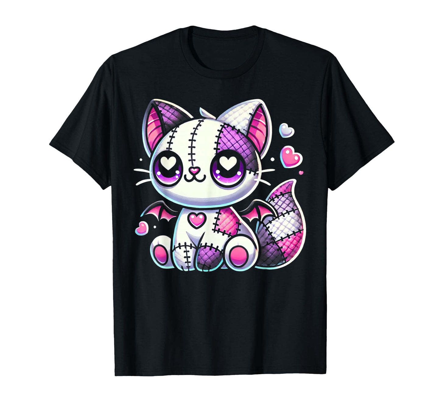 Kawaii Pastel Goth Creepy and Witchy Zombie Patchwork Cat T-Shirt