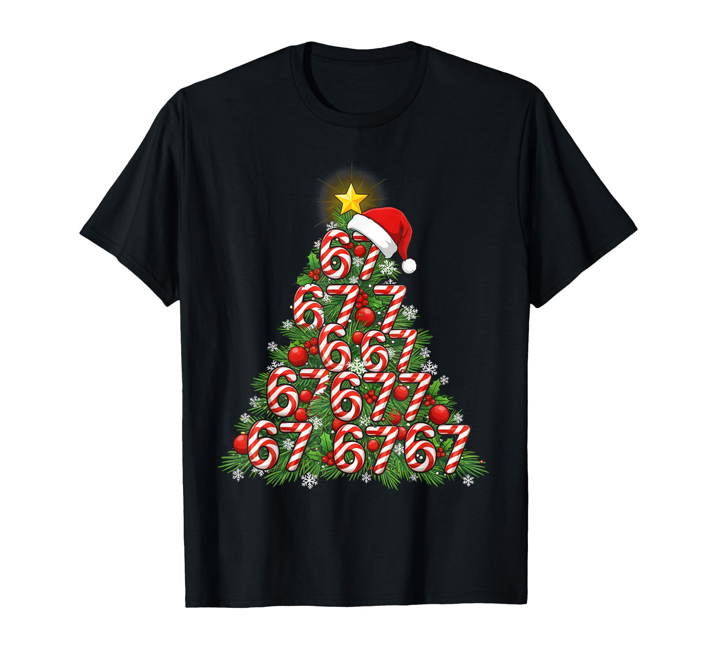 67 Christmas Tree Candy Cane Holiday Six Seven Meme Xmas T-Shirt