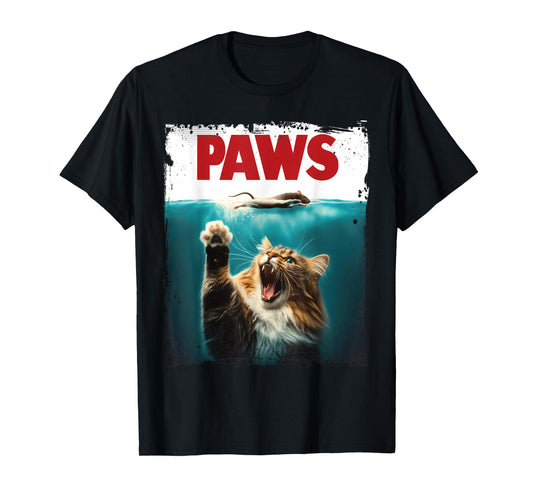 Paw-some Kitty Cats.USA PAWS Parody Cat Mouse Humorous Cat Chasing Mouse Kitten T-Shirt, Small, Black