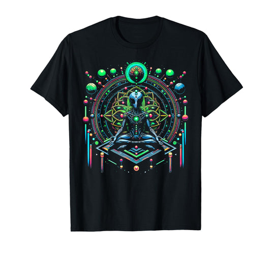 Meditation Alien with Geometric Pattern Art T-Shirt