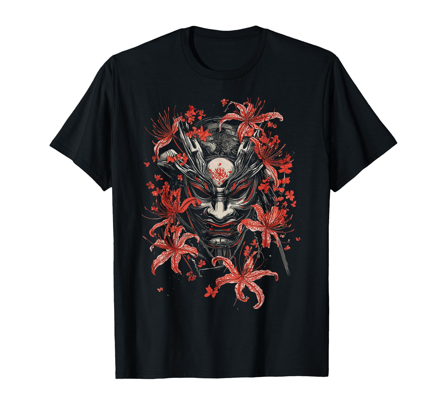 Red Spider Lily Flower Oni Mask Noh Japanese Anime Otaku T-Shirt