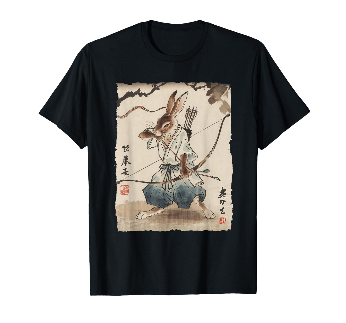 Rabbit Samurai Archer Japanese Ink Art for Men Women Kids T-Shirt