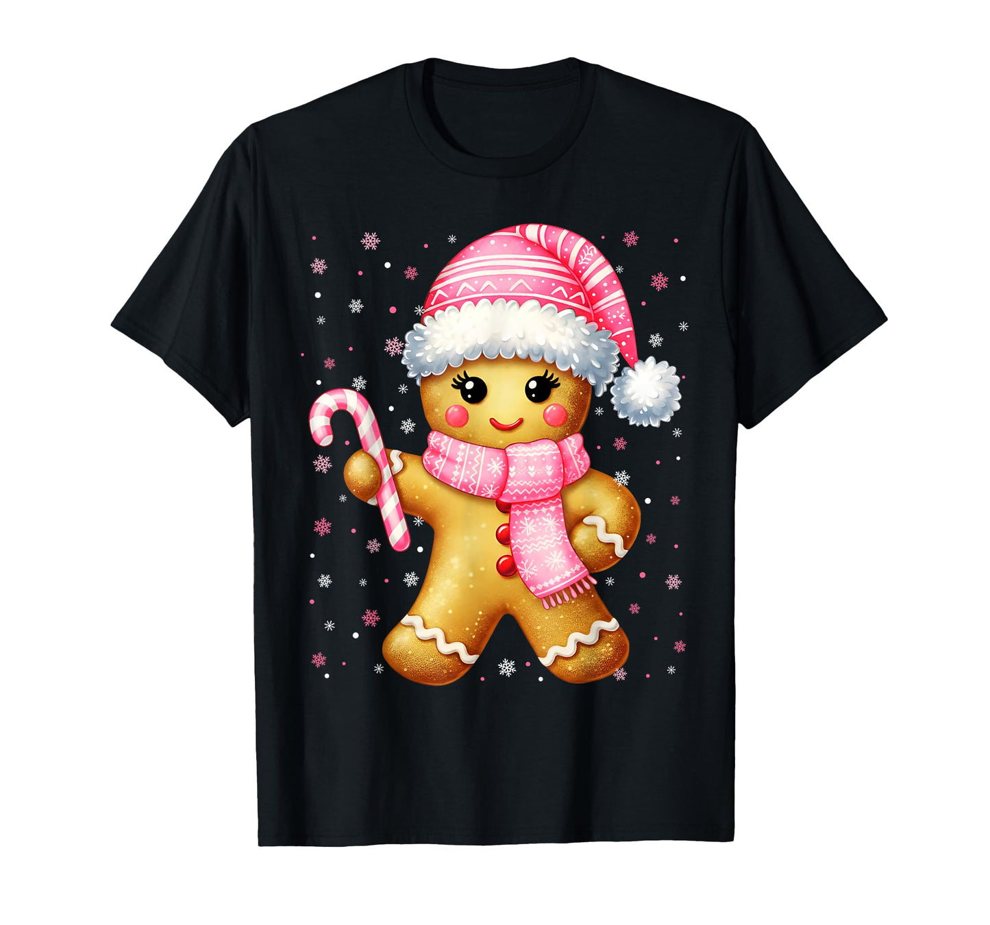 Cute Gingerbread Pink Candy Cane Christmas Xmas Girl Women T-Shirt