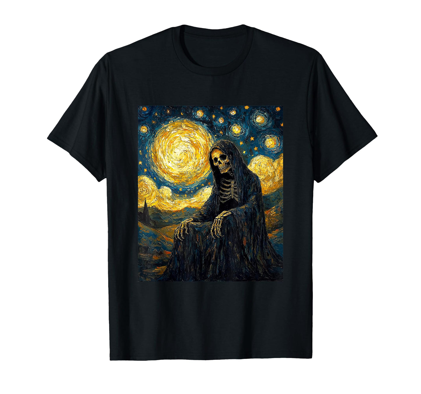 Ghost Skeleton Halloween - Van Gogh Style - Starry Night T-Shirt