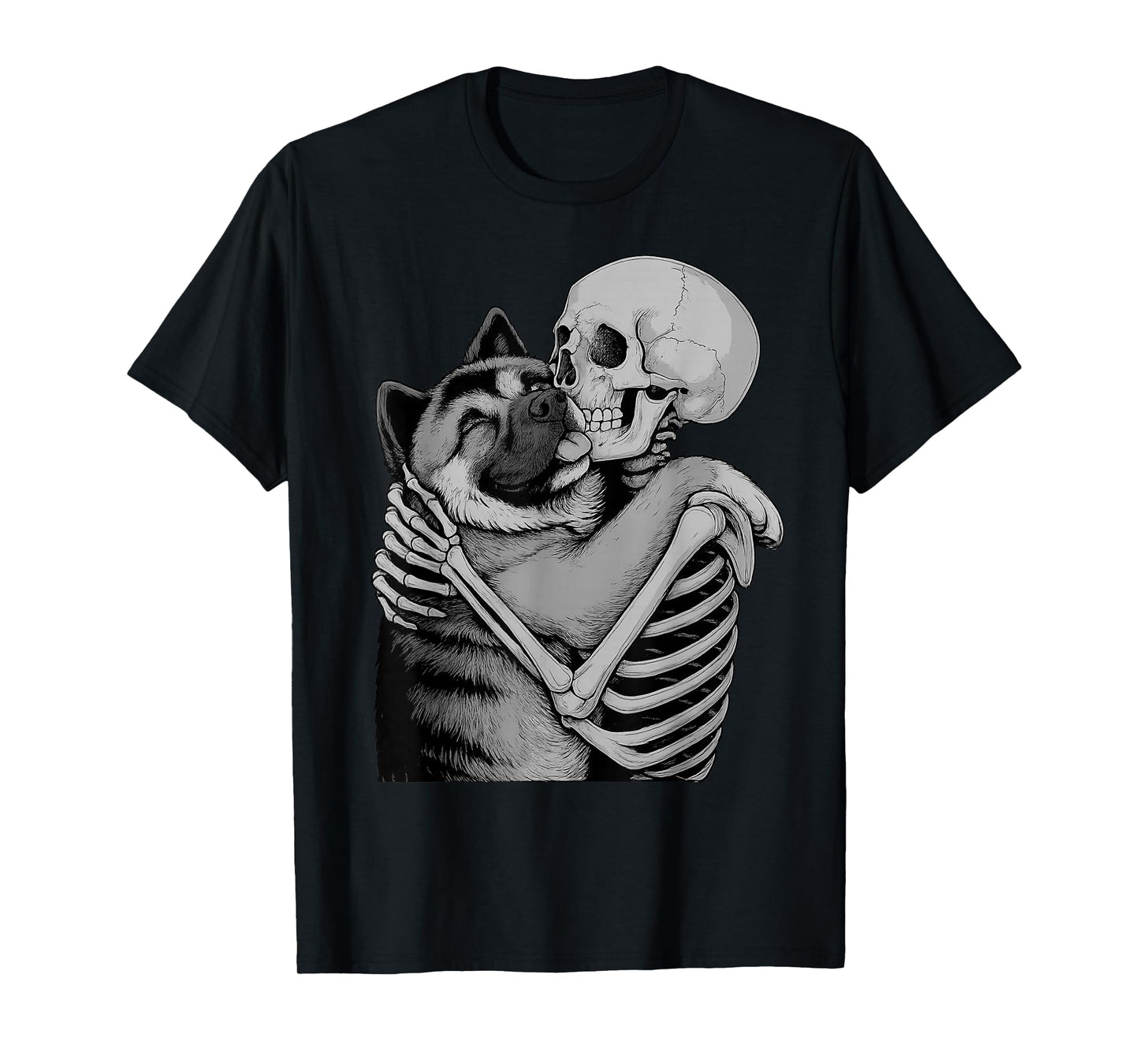 American Akita Skeleton Hug Halloween Dog Lover T-Shirt