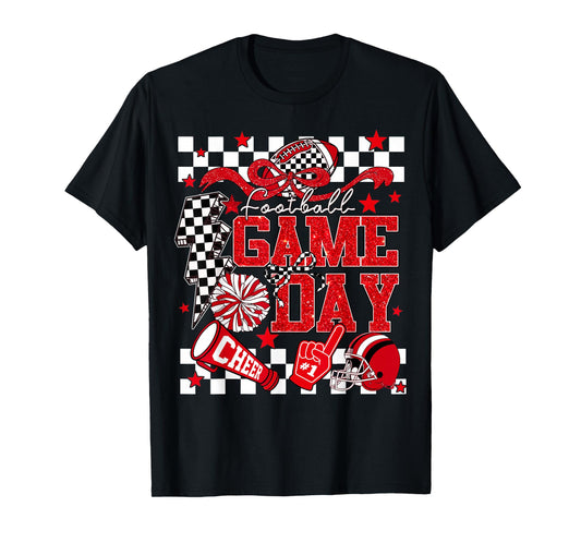 Game Day Football Red Black Touchdown Dad Mom Girls Go Cheer T-Shirt