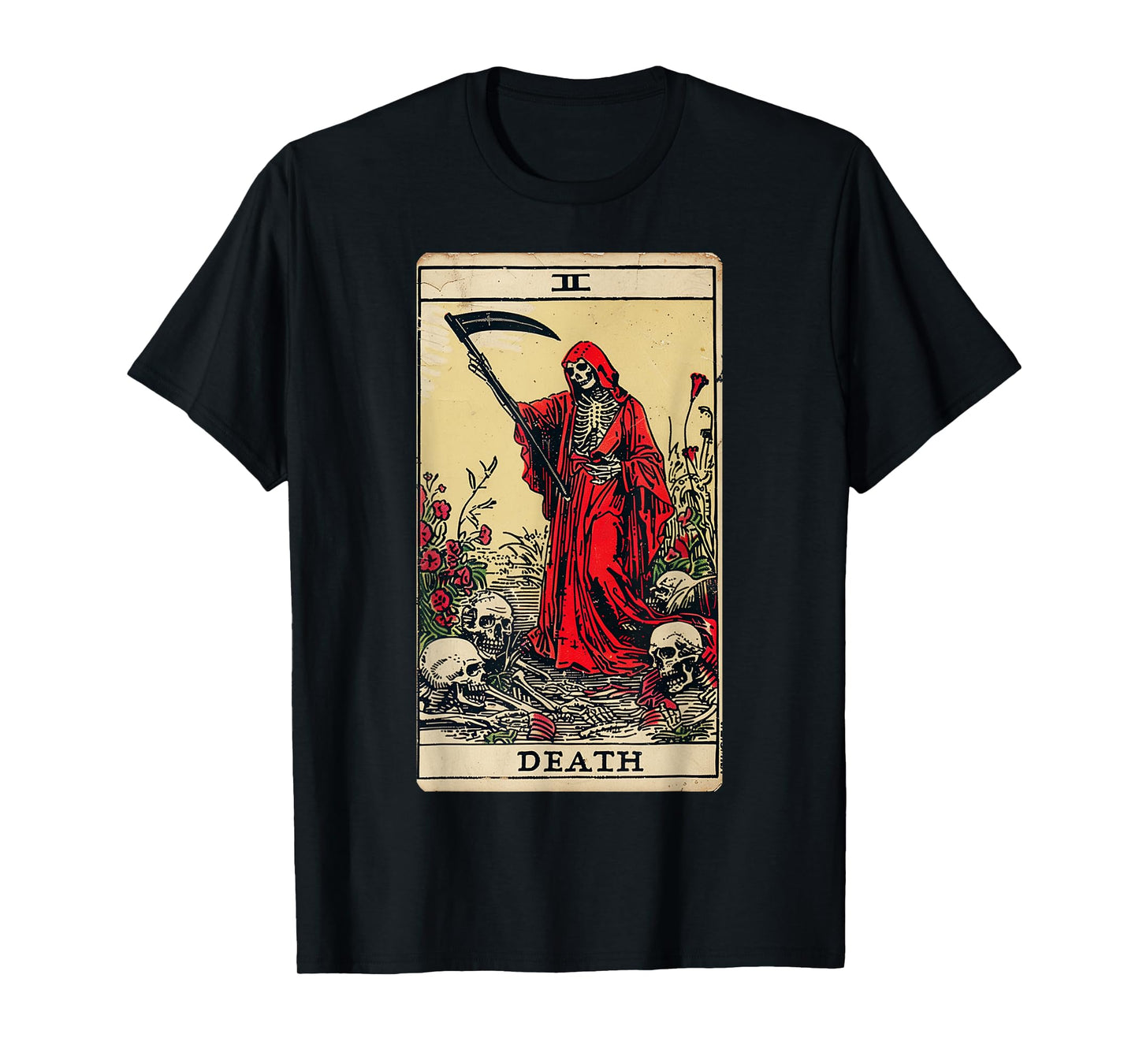 Vintage Death Tarot Card Black Gothic Skull Dead Reaper Grim T-Shirt