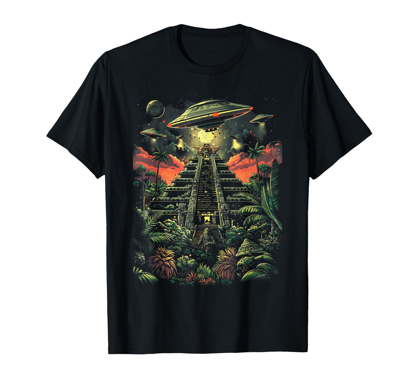 UFO Ancient Alien Pyramid South America Jungle T-Shirt