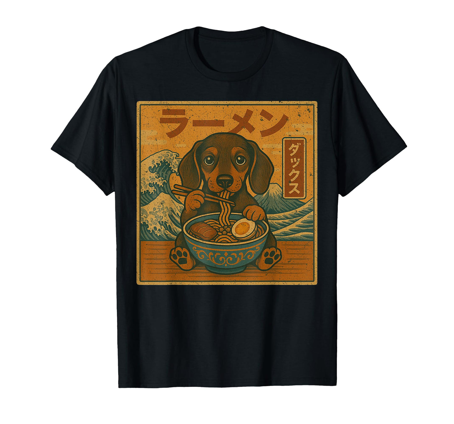 Funny Kawaii Ramen Japanese Noodles Dachshund Eating Ramen T-Shirt
