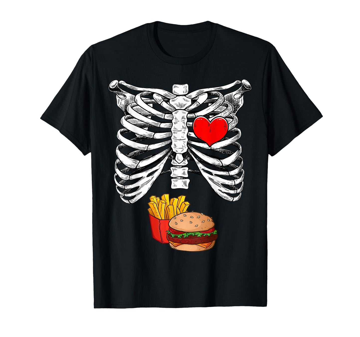 Halloween Dad Skeleton Pregnancy Hamburger Fries Xray Funny T-Shirt