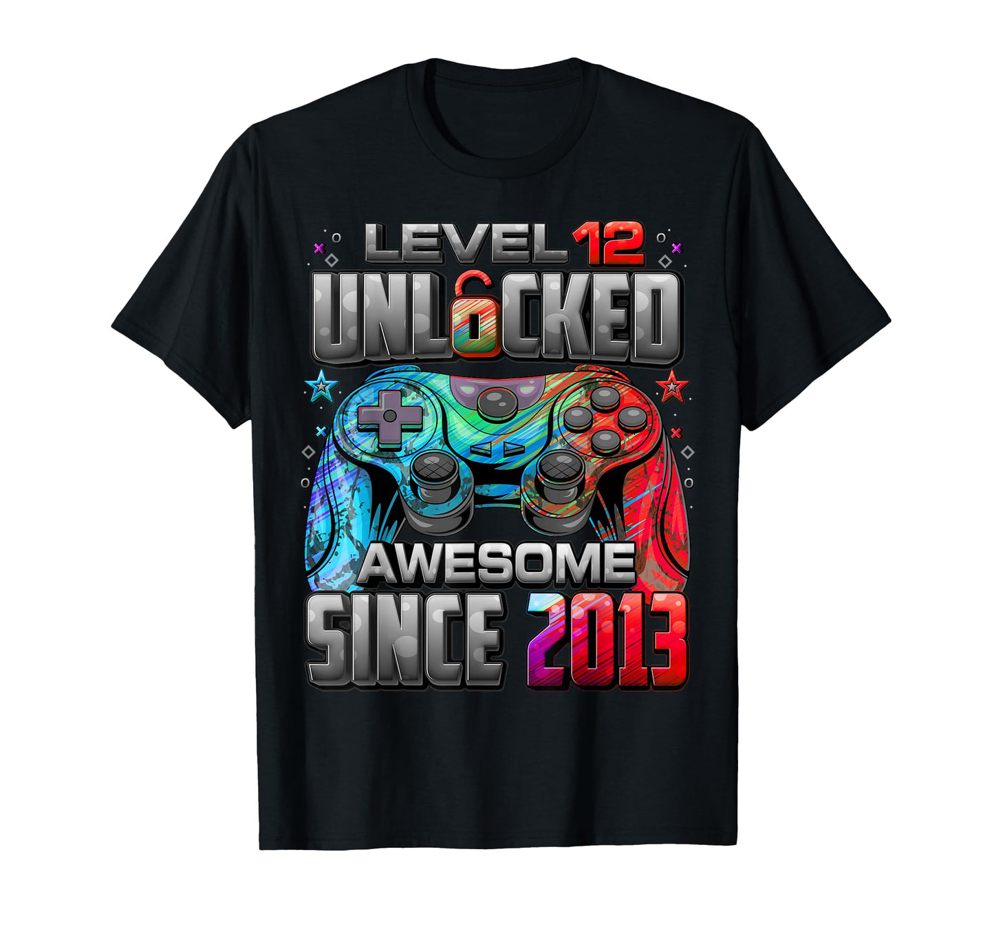 Level 12 Unlocked Awesome Since 2013 12th Birthday Gaming T-Shirt