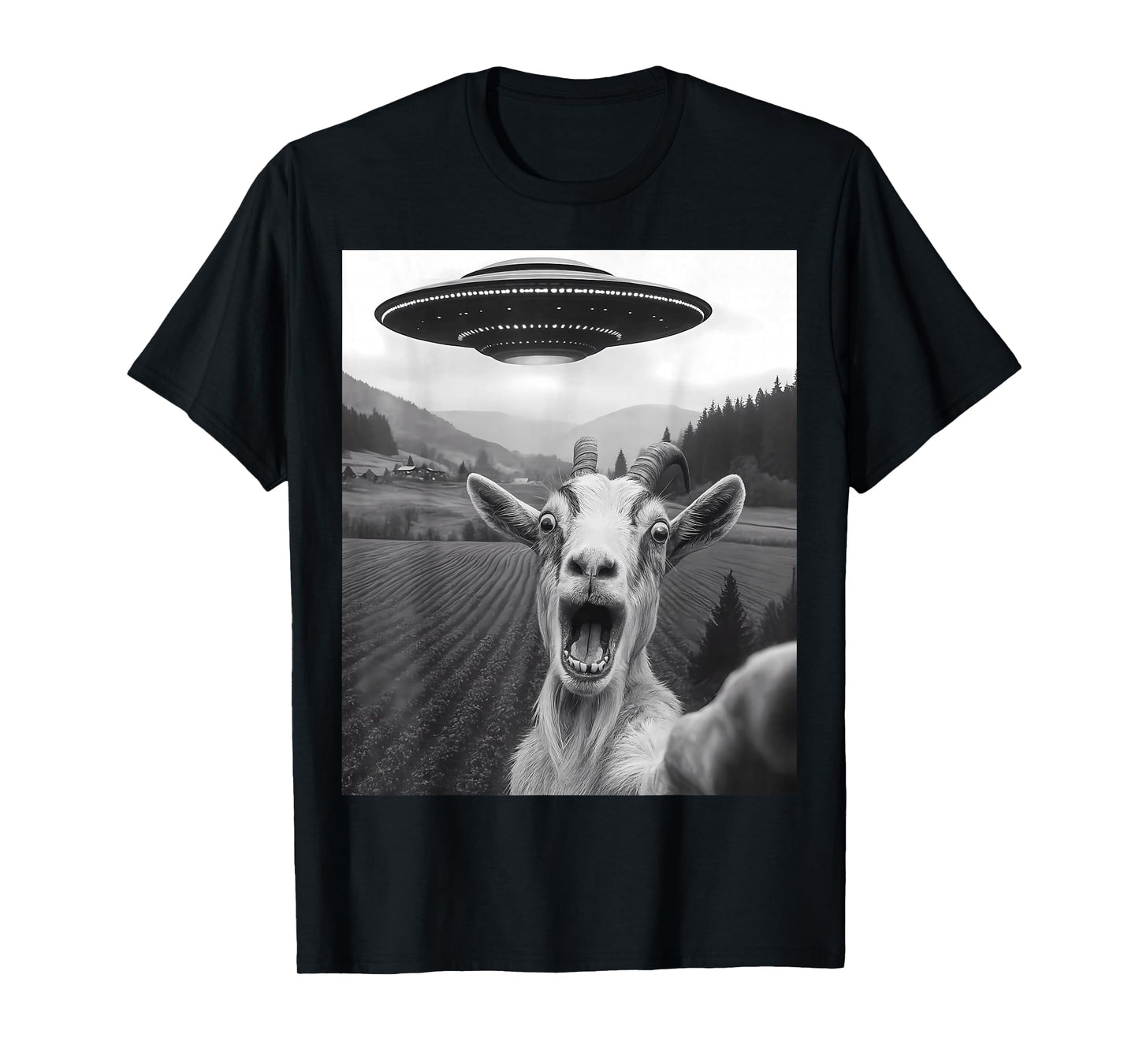 Funny Alien UFO Goat Abduction Selfie T-Shirt