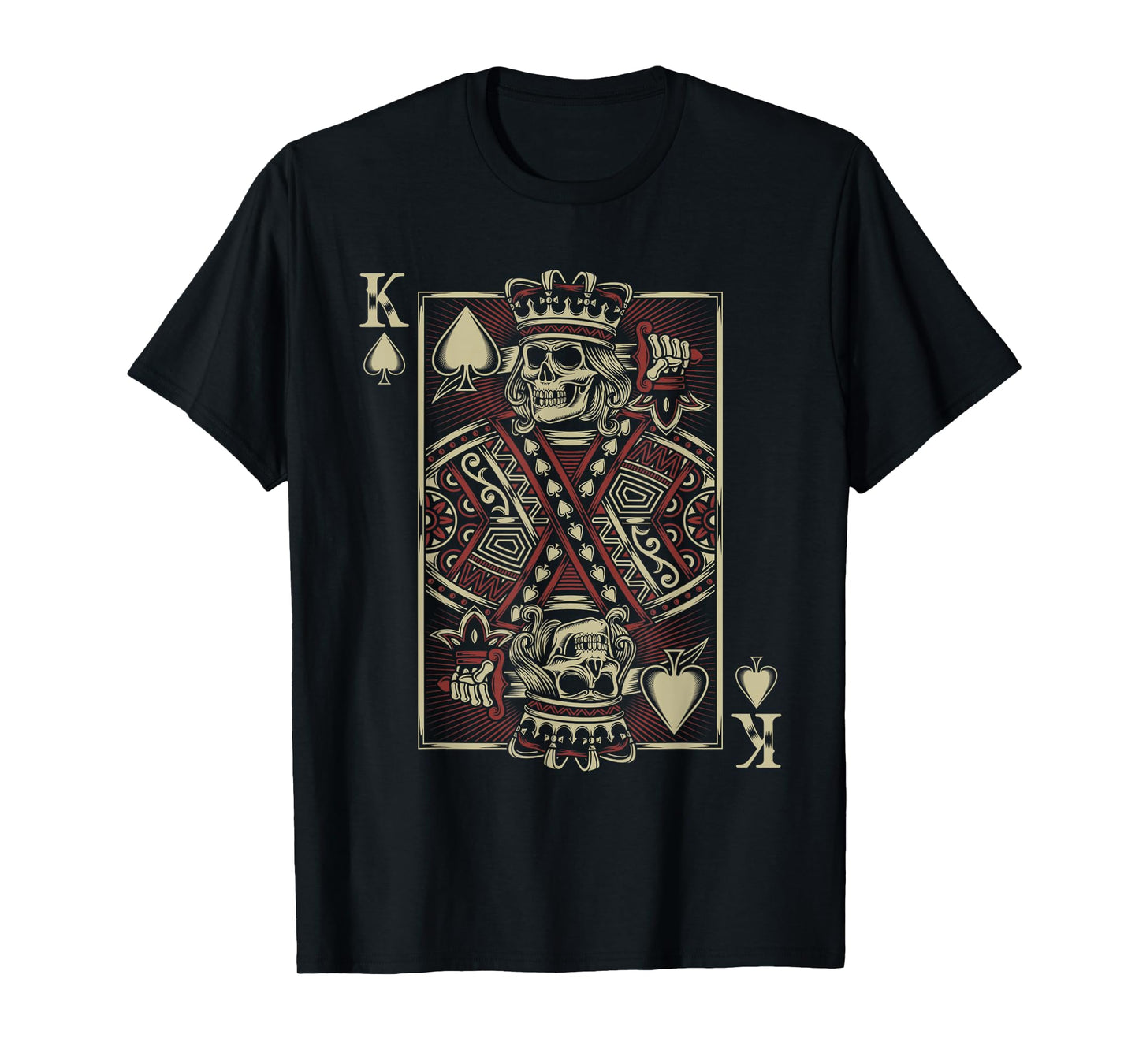 King Of Spades Skull Men Poker Card Game Grunge Biker Cards T-Shirt
