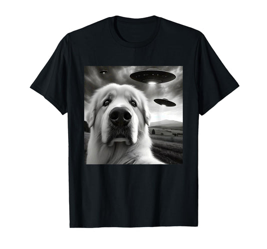 Great Pyrenees Funny Graphic Selfie with UFOs Weird Aliens T-Shirt