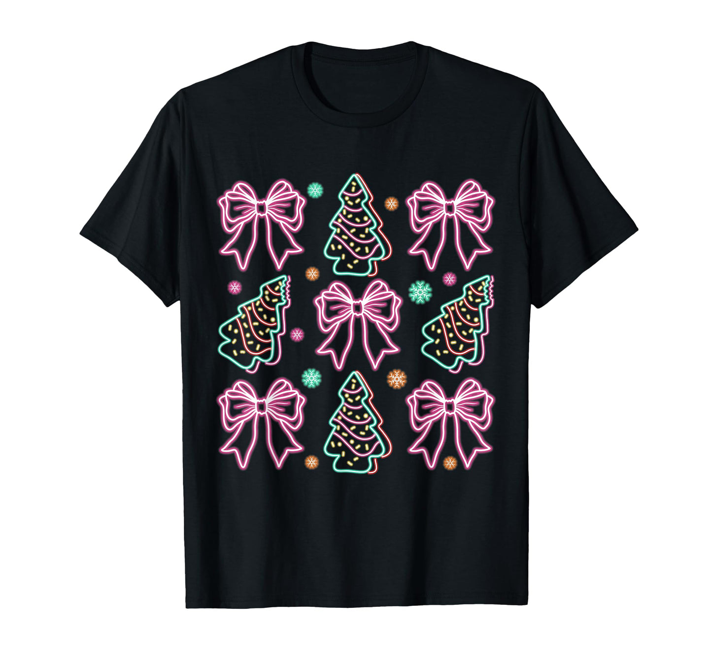 Neon Coquette Bow Santa Christmas Tree Cake Girly Xmas Women T-Shirt