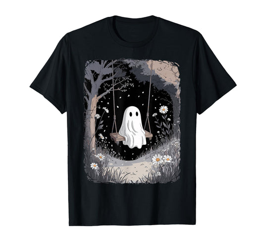 Vintage Cottagecore Ghost Swing Aesthetic Forest Halloween T-Shirt