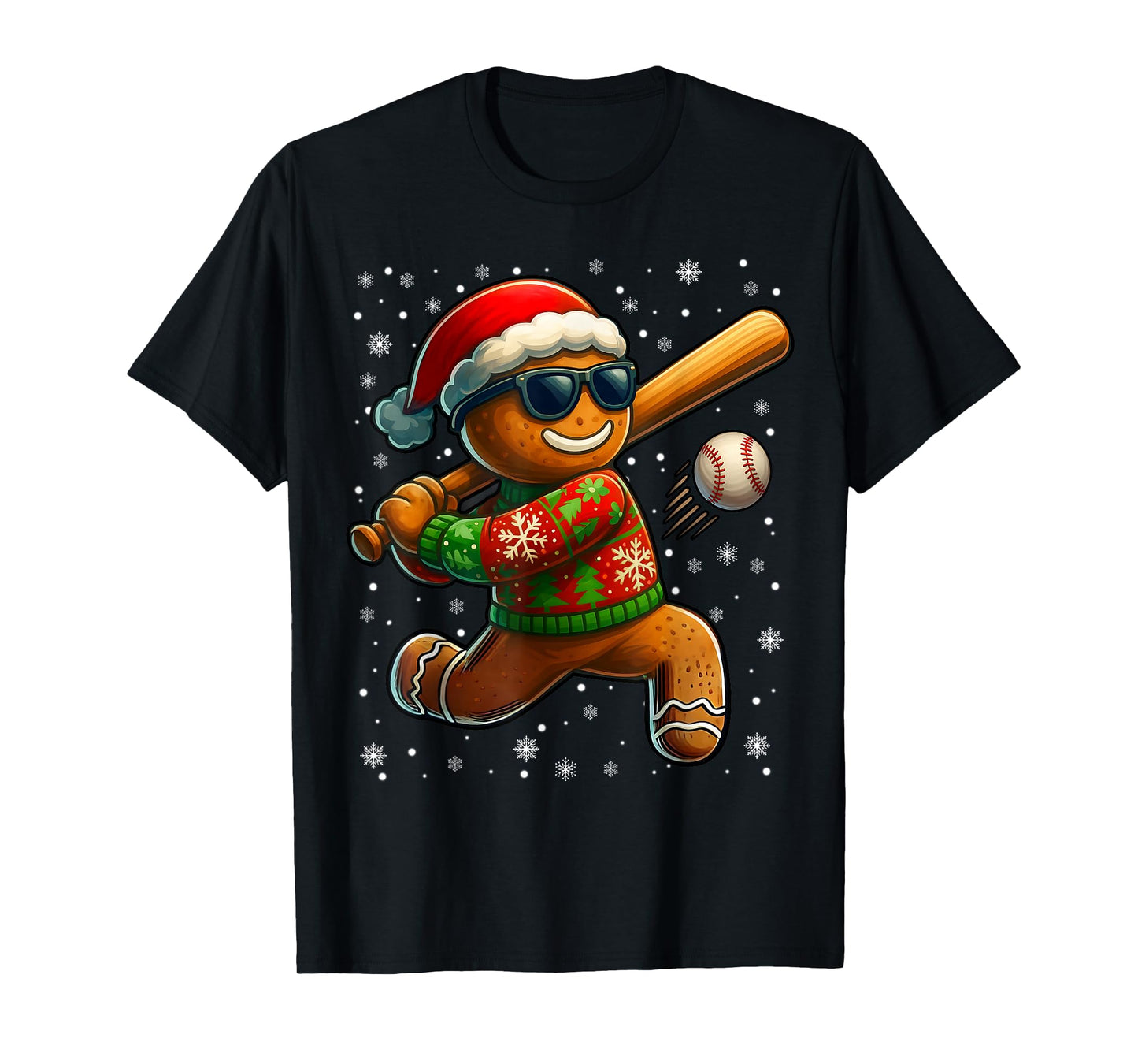 Gingerbread Baseball Player Coach Christmas Xmas Boy Men T-Shirt