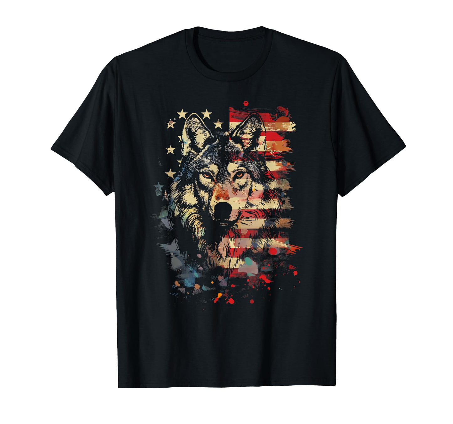 Patriotic Wolf American Flag USA Wolf Lover Vintage T-Shirt