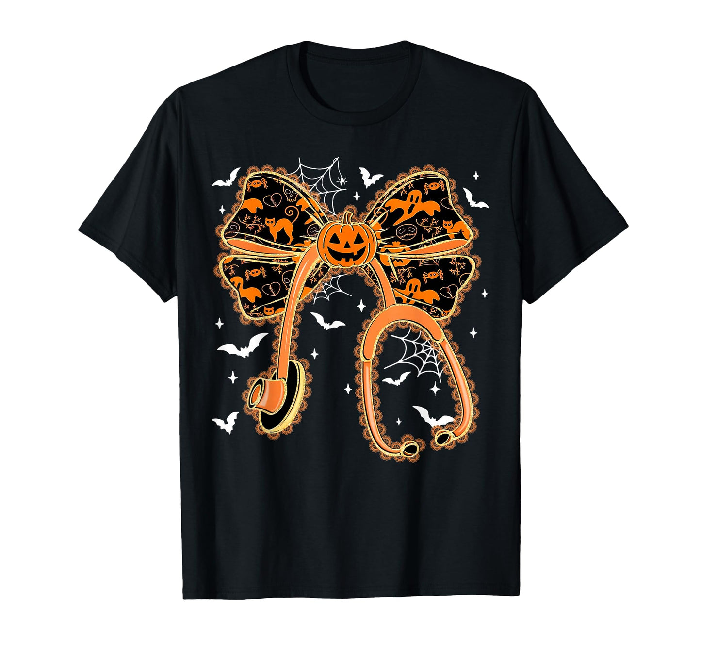 Spooky Nurse Stethoscope Bow Ghost Halloween Costume RN CNA T-Shirt