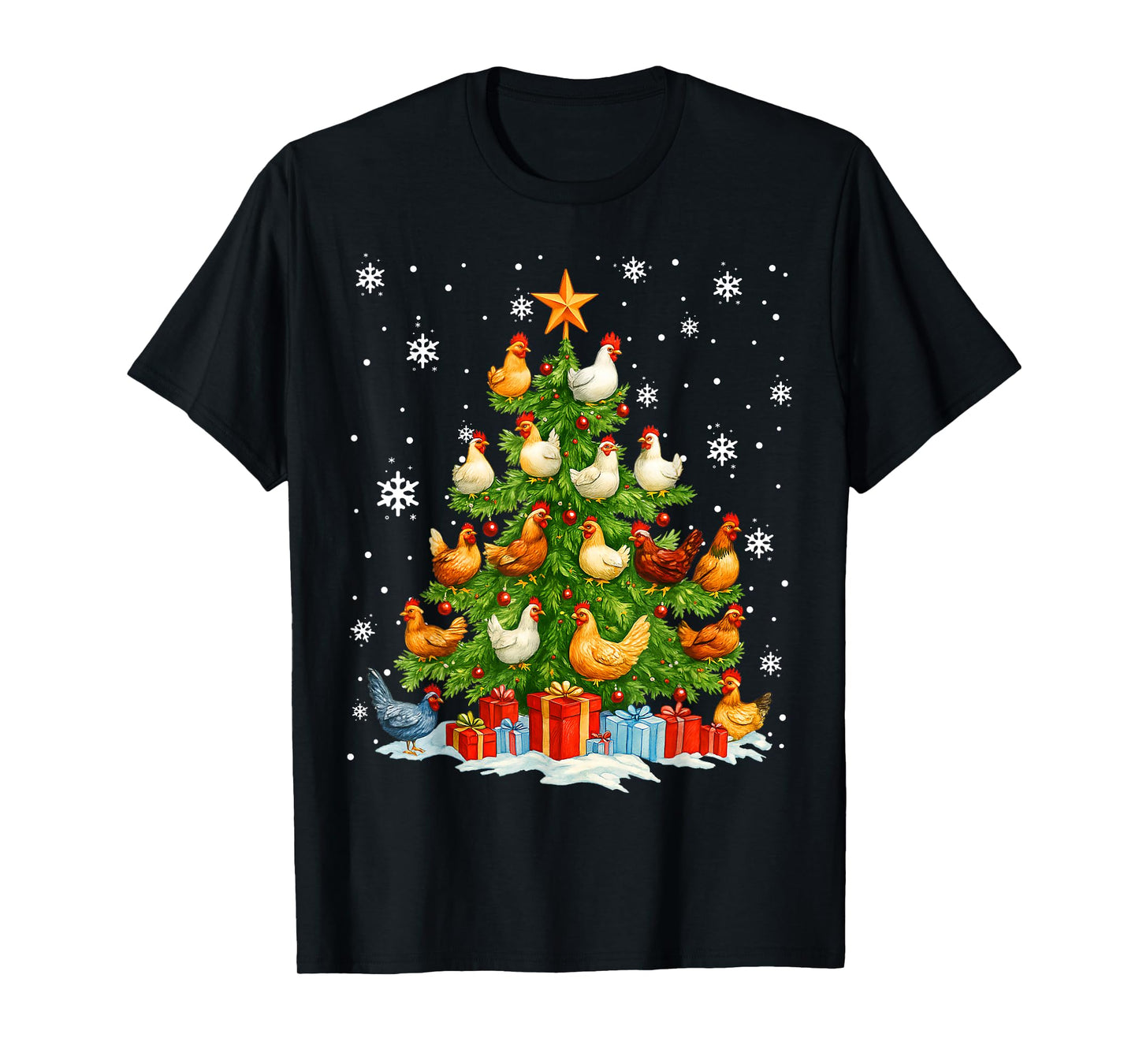 Merry Christmas Pajamas Chickens Christmas Tree Lights Kids T-Shirt