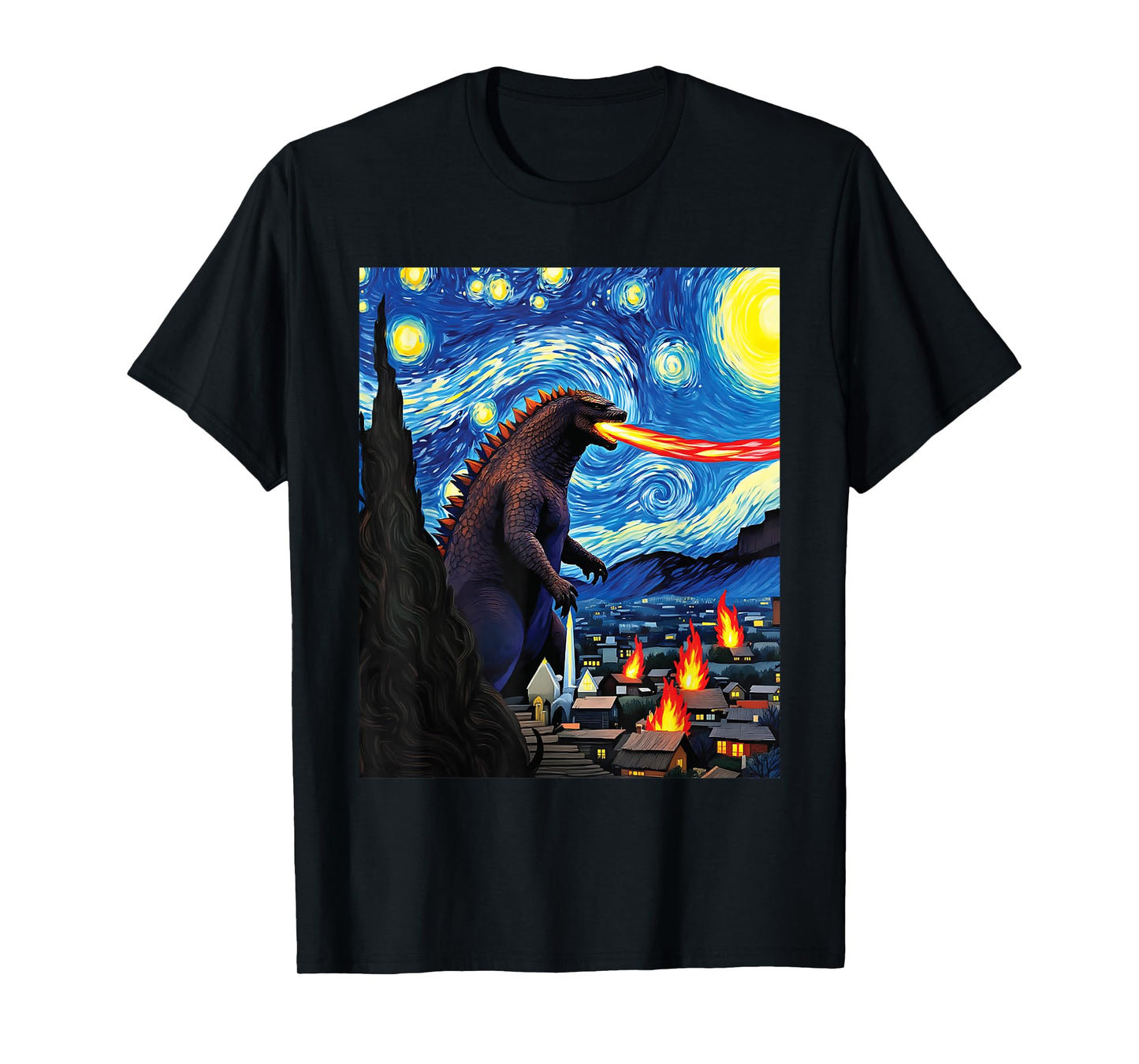 Kaiju Monster Van Gogh Starry Night Style Graphic T-Shirt