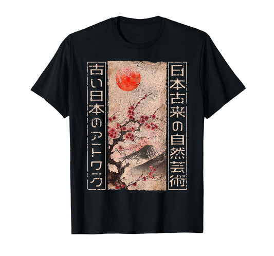 Traditional Japanese Cherry Blossom Woodblock Ukiyo-e Anime T-Shirt