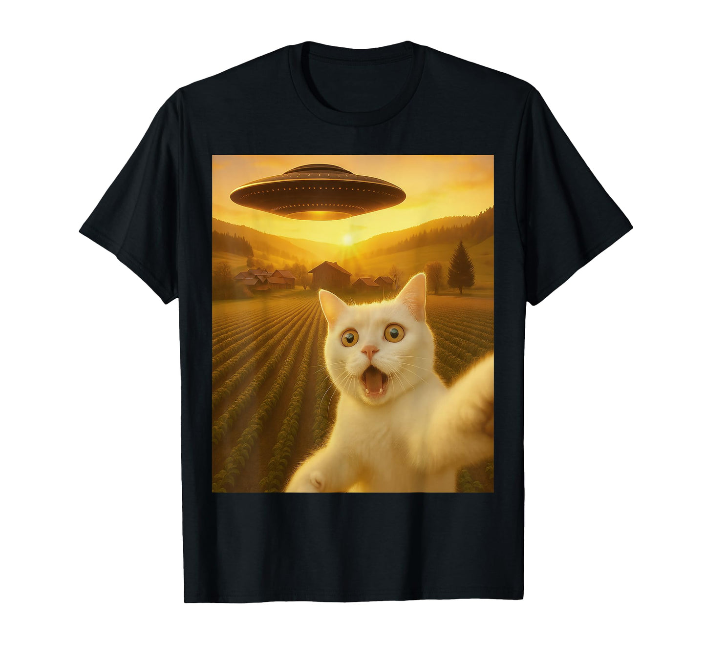 Cat Selfie with Alien UFO Funny Cats Gifts for Men Women Kid T-Shirt