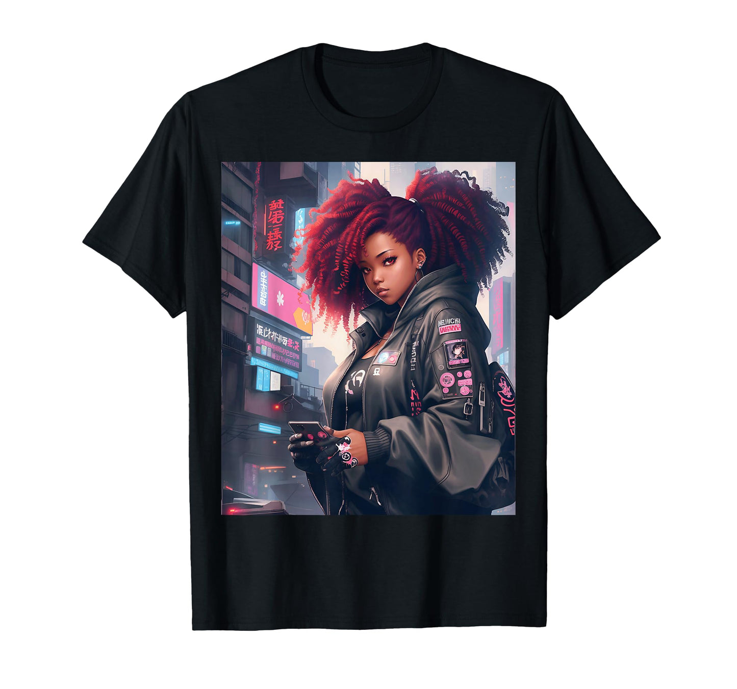 Black Anime Girl Kawaii Waifu Aesthetic T-Shirt