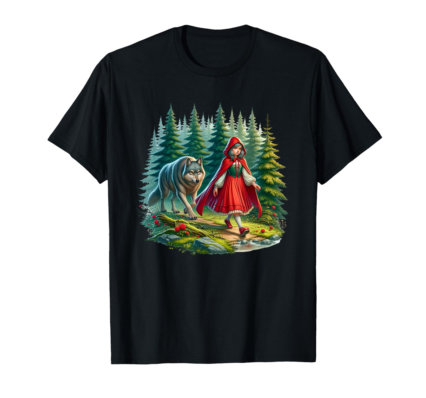 Little Red Riding Hood Stalked by Wolf Halloween Costume T-Shirt