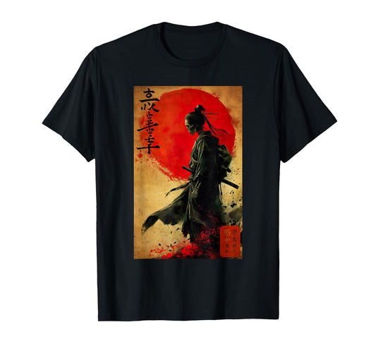 Japanese Woodblock art of a Samurai Skeleton Japan Kanji art T-Shirt