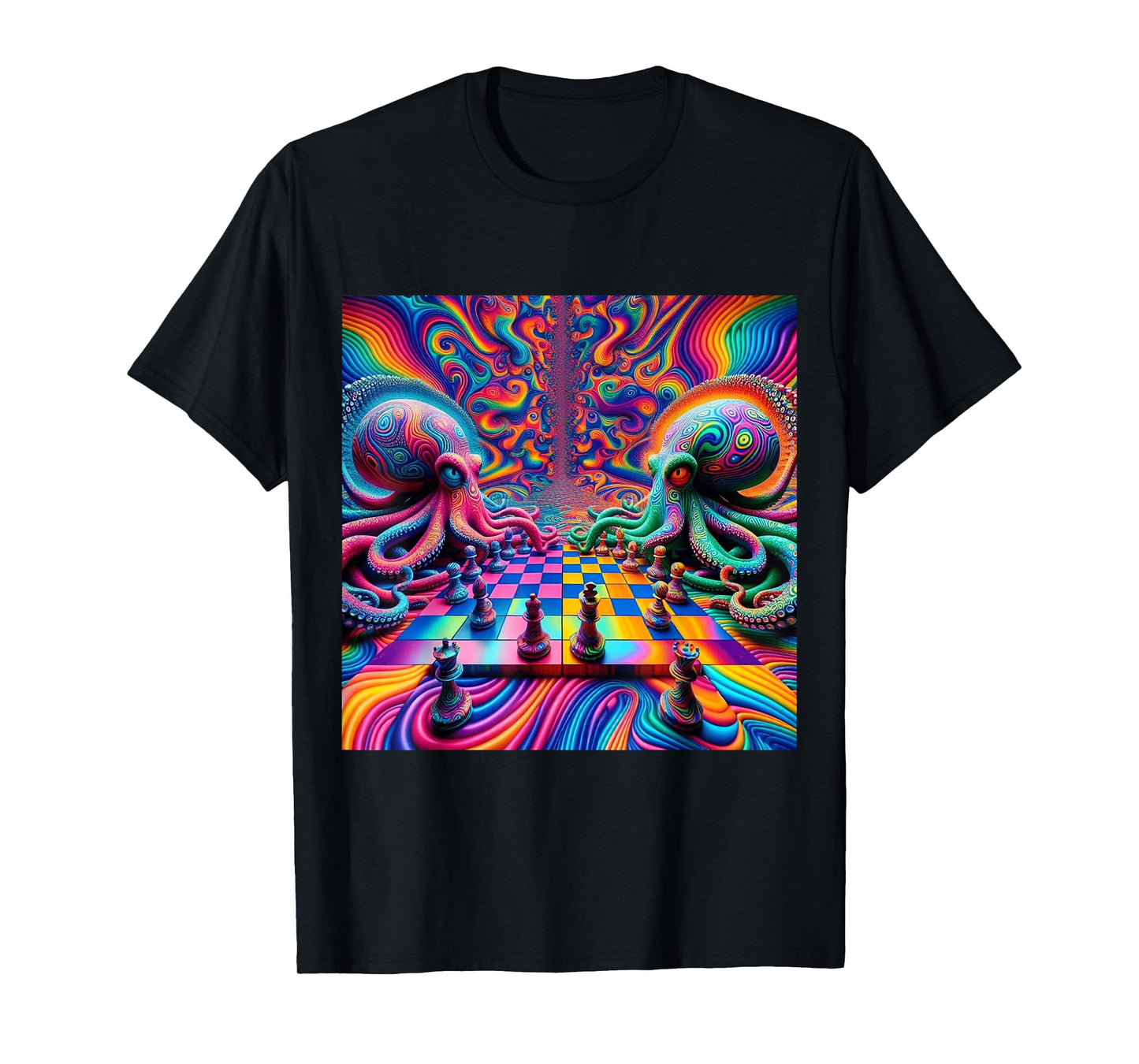 Trippy Octopus Alien Chess Battle EDM Music Rave Festival T-Shirt