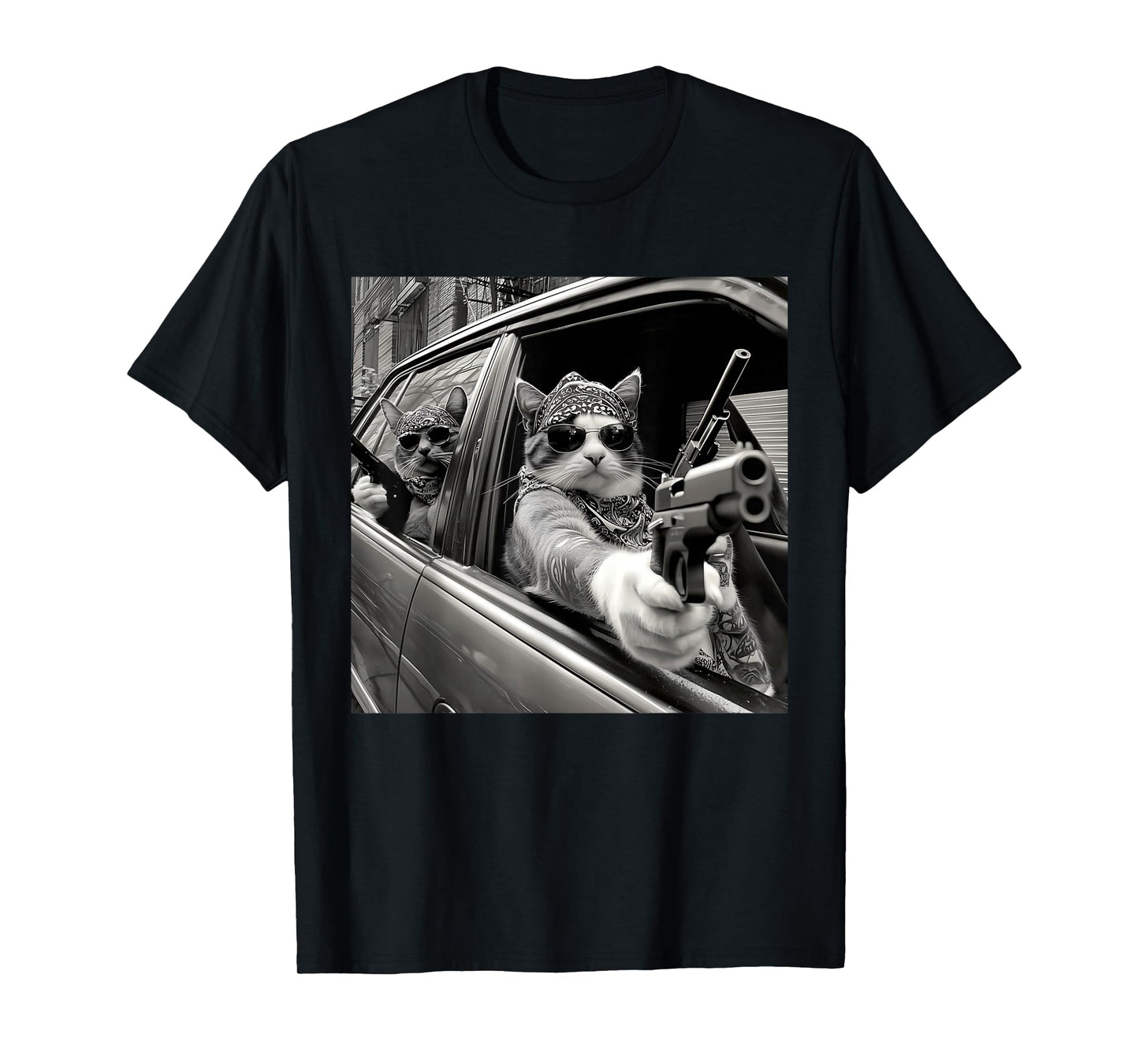 Funny Vintage Gangster Cat Meme Cat Dad Women Graphic Tee T-Shirt