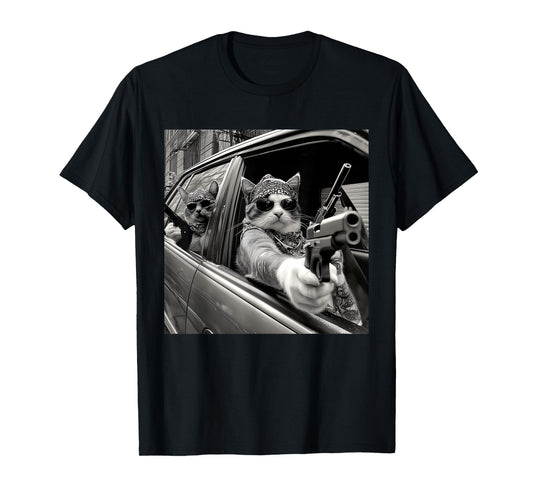 Funny Vintage Gangster Cat Meme Cat Dad Women Graphic Tee T-Shirt