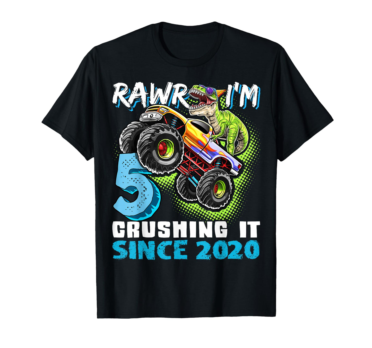 5th Birthday Monster Truck Dinosaur Party Boys Rawr I'm 5 T-Shirt