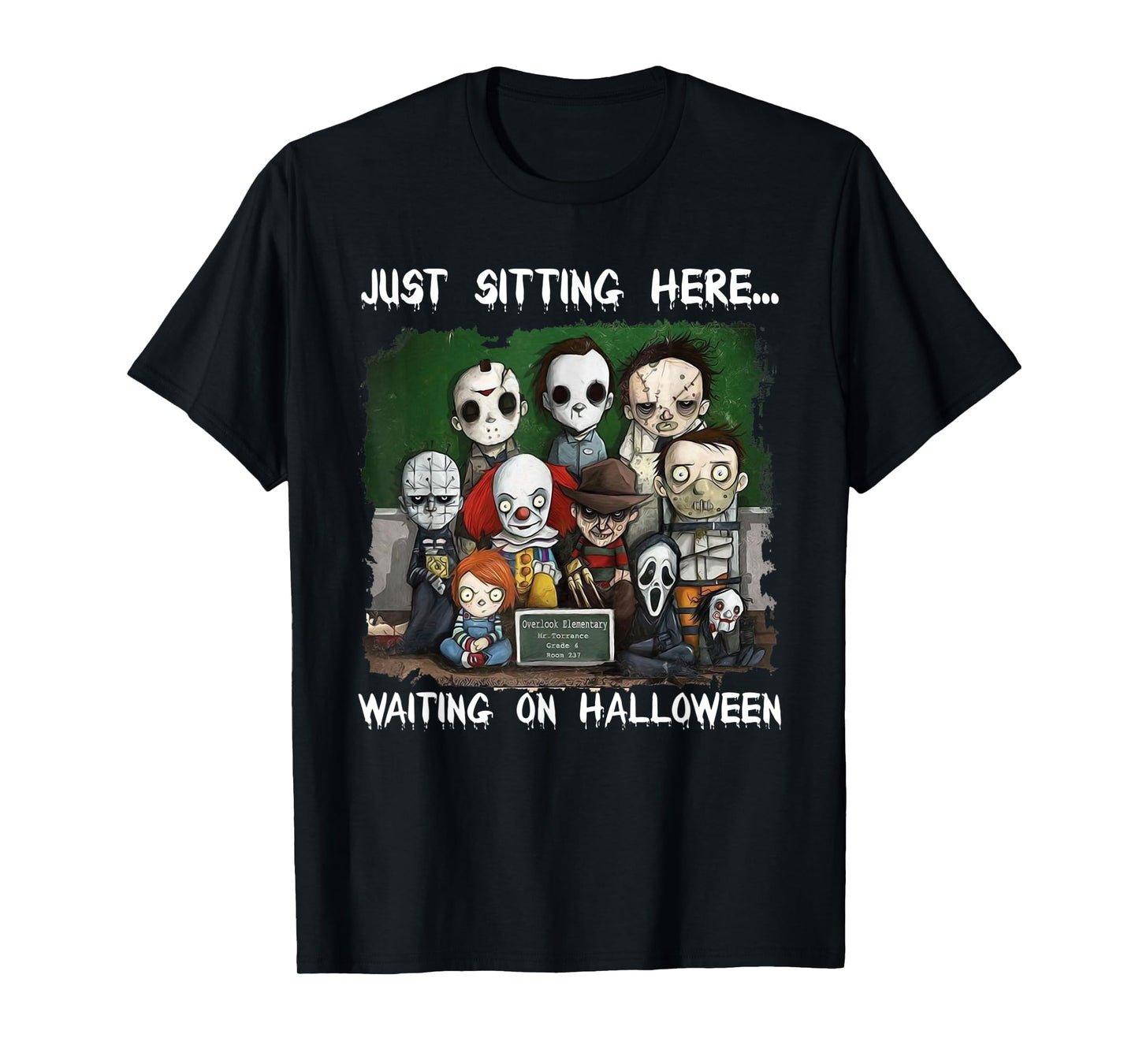Chibi Horror Movie Just Sitting Here Waiting On Halloween T-Shirt