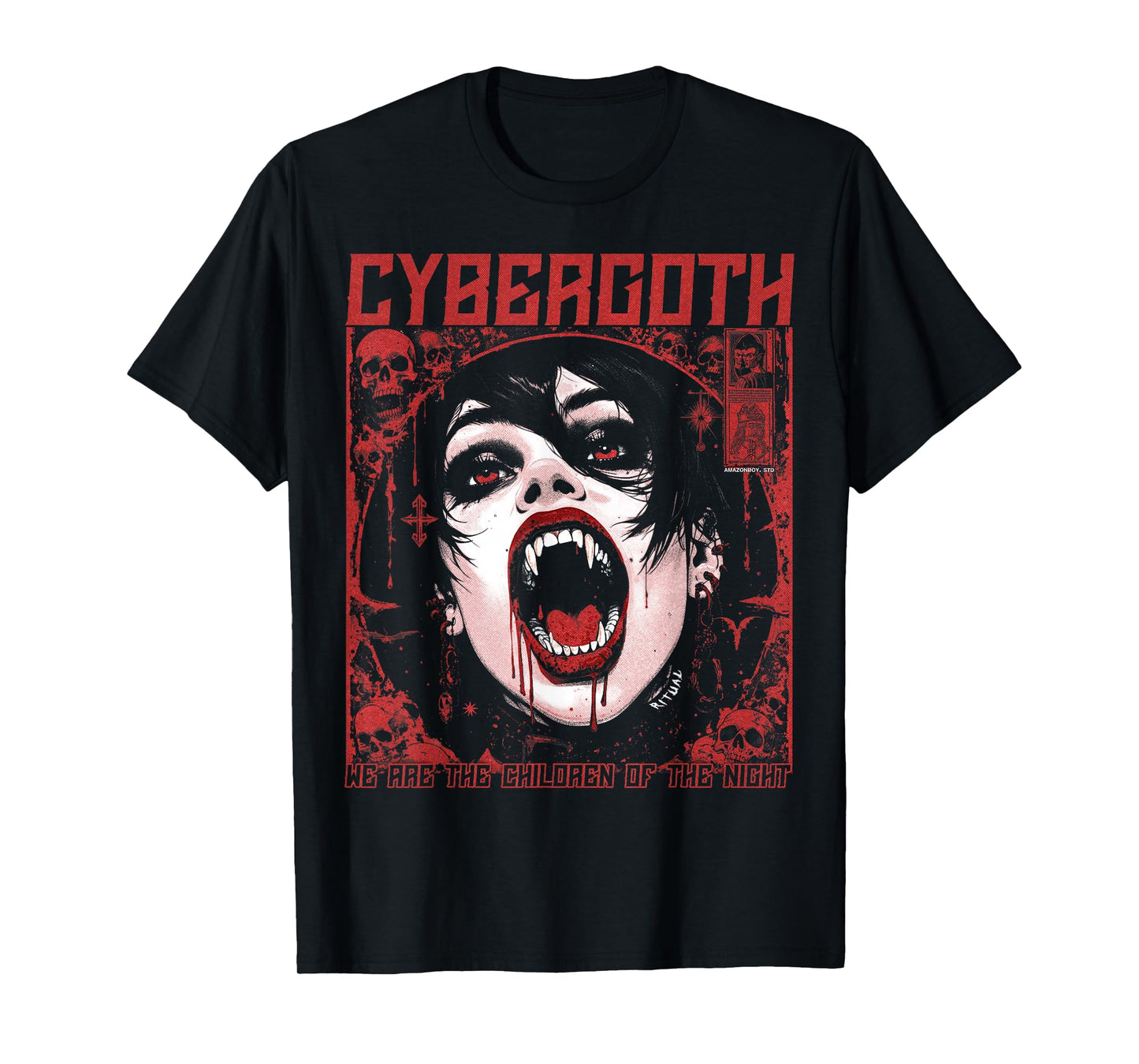 Cybergoth Creepy Manga Anime Gothic Vampire Alt Goth Grunge T-Shirt