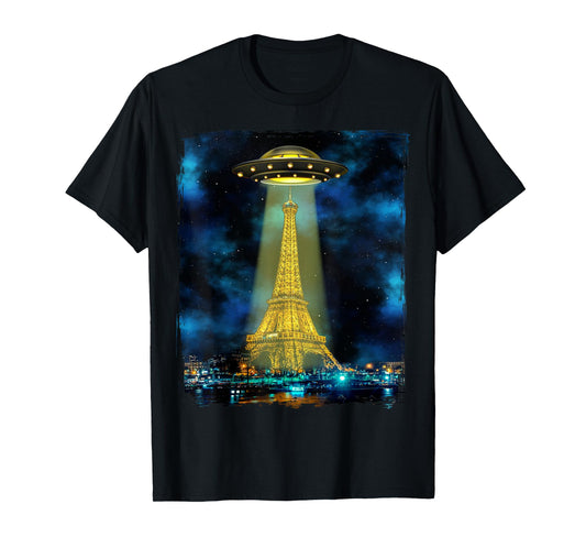 Paris Tourist Souvenir Gift Eiffel Tower UFO Alien Space T-Shirt