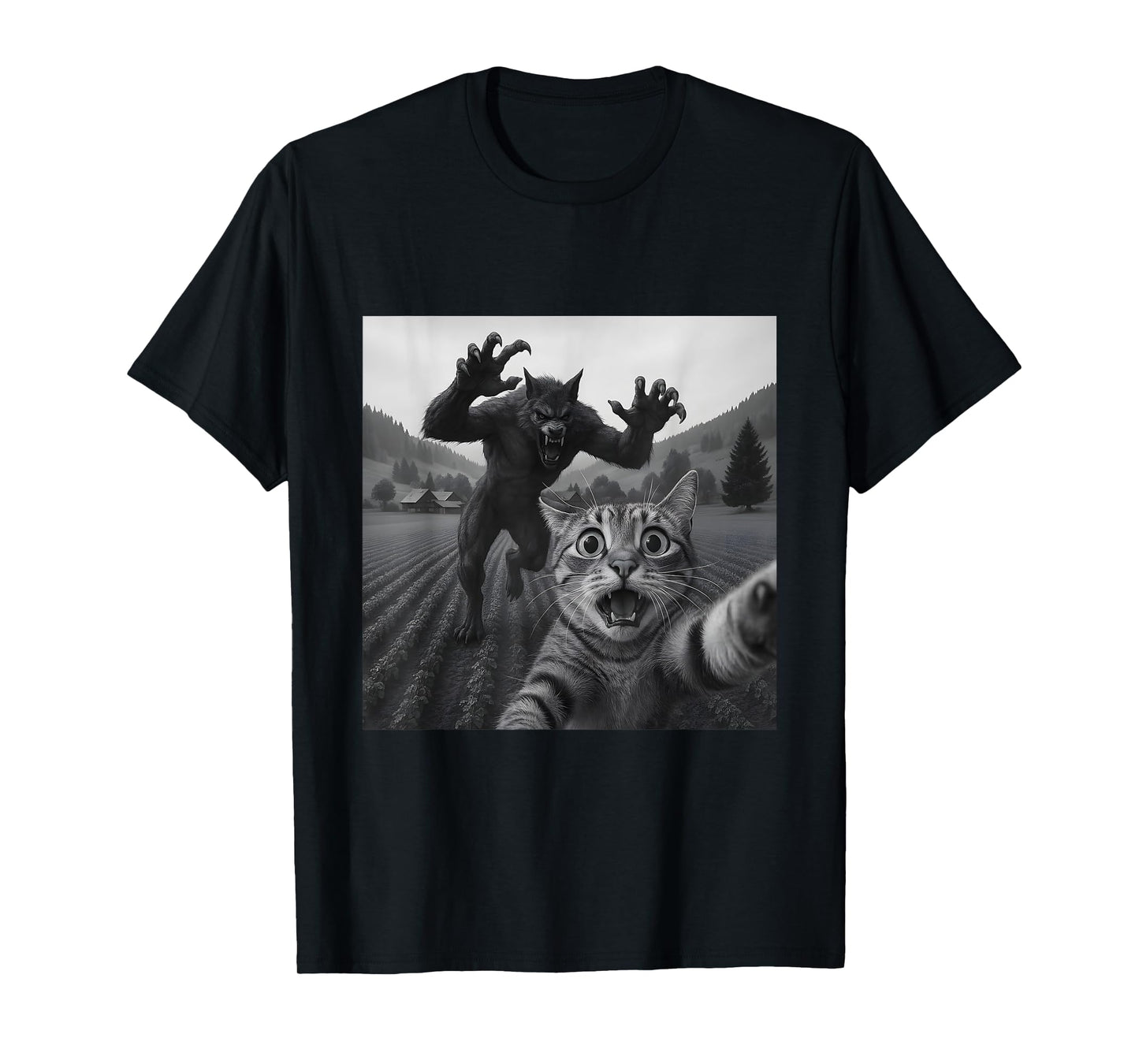Epic Werewolf and Funny Cat Scary Monster Design T-Shirt