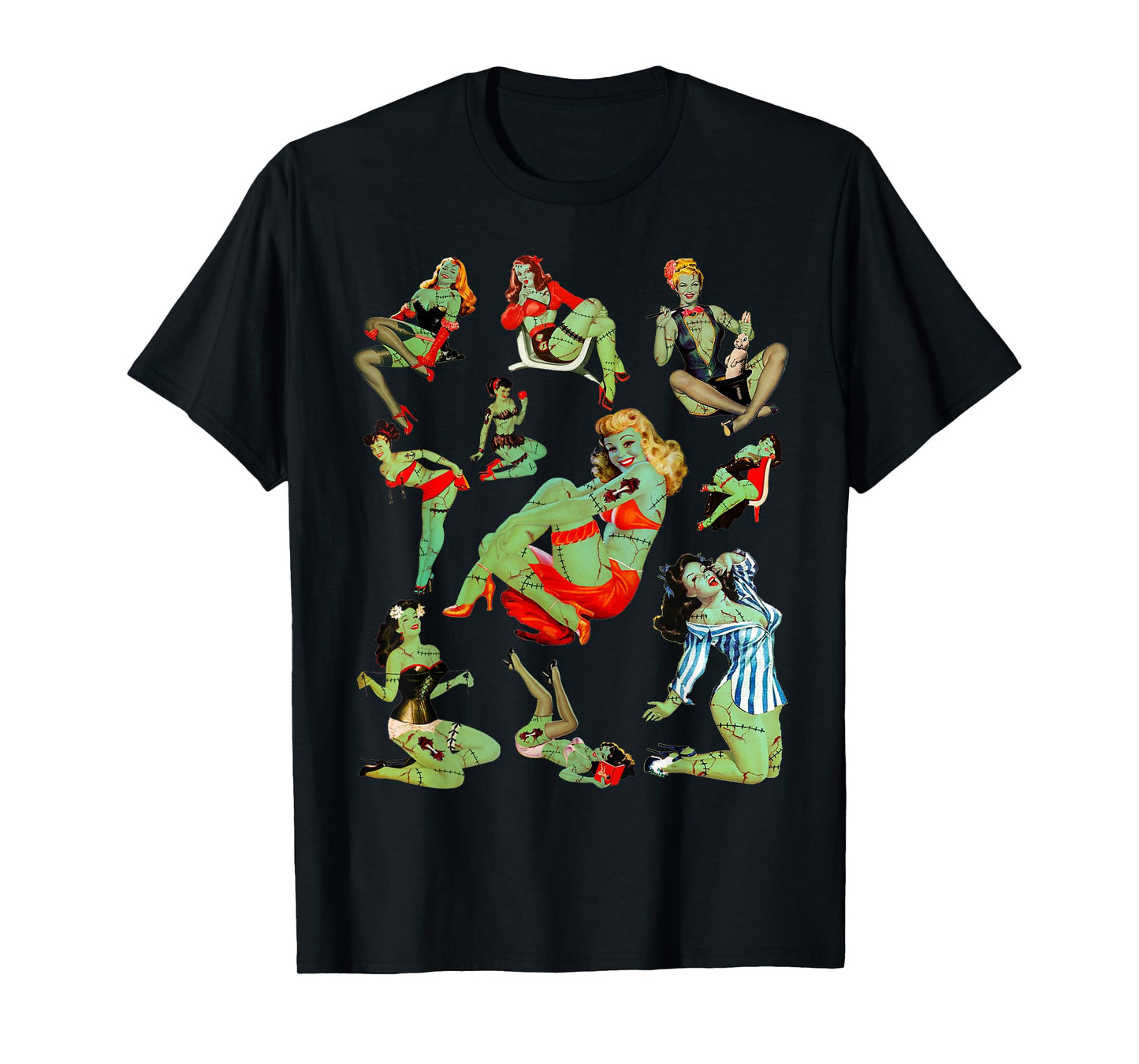 Zombie Pin Up Girl Halloween Sassy Cute Collage Apocalypse T-Shirt