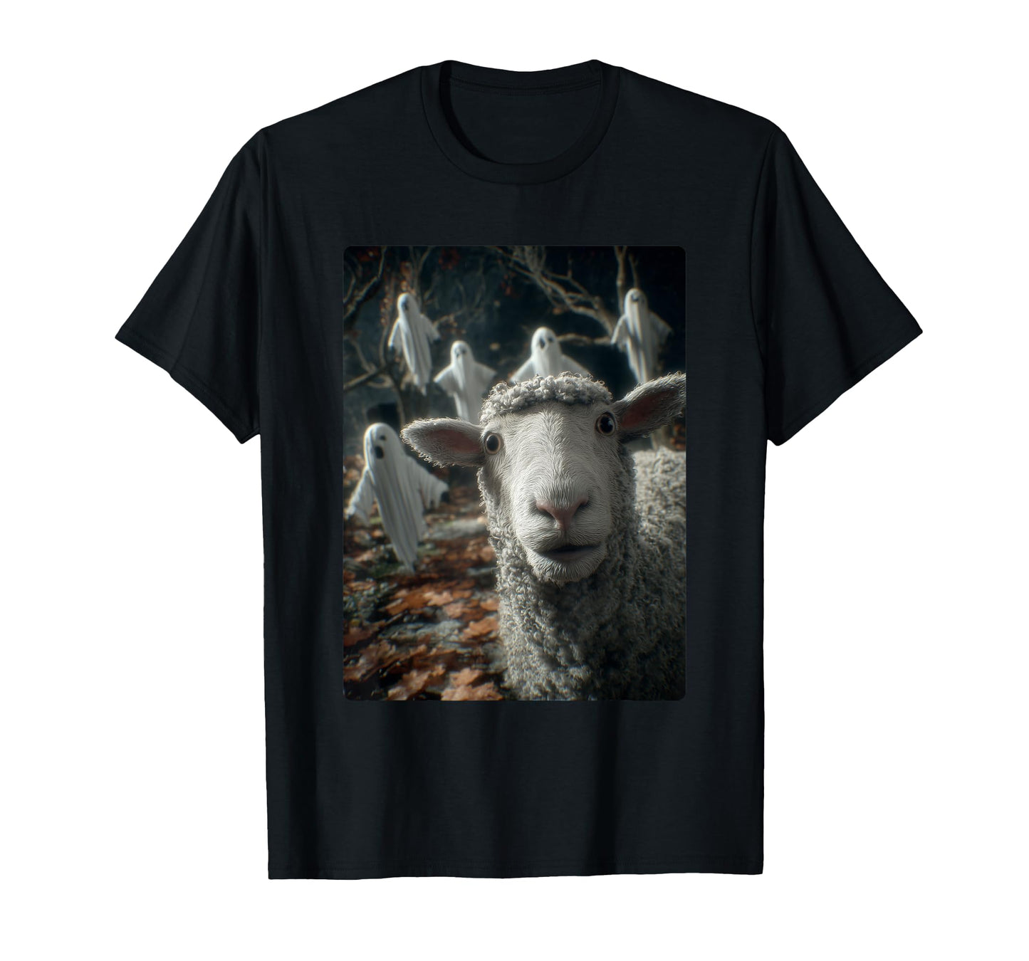 Funny Sheep Selfie Ghosts Haunted Forest Halloween Animal T-Shirt