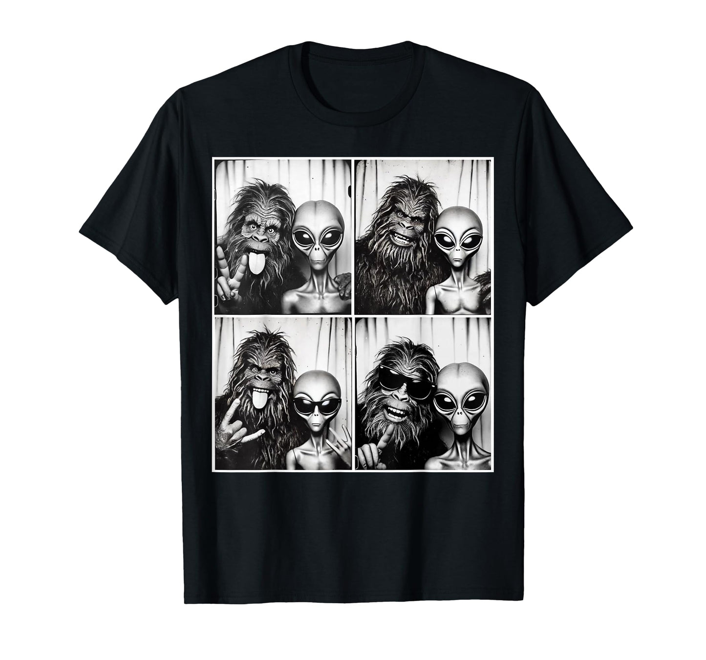 Funny Photobooth Photo Sasquatch UFO Bigfoot And Alien T-Shirt