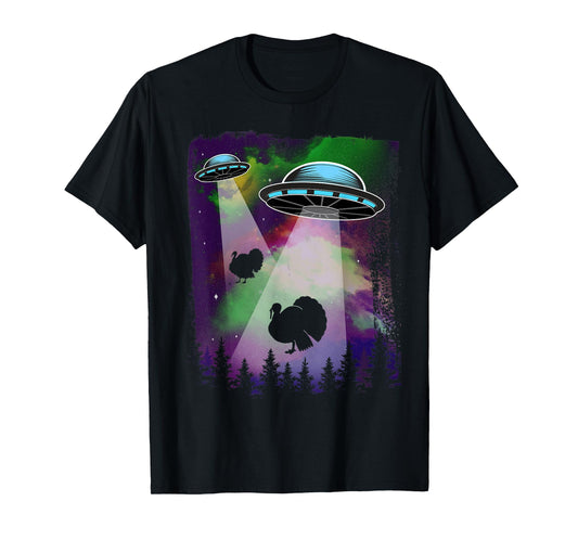 UFO Alien Thanksgiving Turkey Abduction Funny T-Shirt